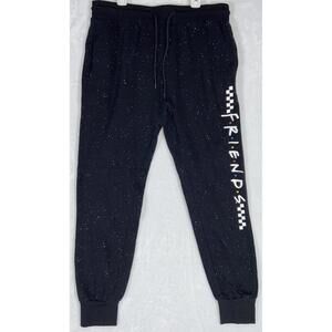 FRIENDS Men Activewear Pants L Black Polka Dot Jogger Paint Splatter Logo